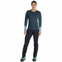 Rab Syncrino Base Long Sleeve Tee - Women's -BackcountryGear Whop Rab Womens Syncrino Base LS Tee OrionBlue QBL 33 ORB DETAIL6 rsz 50966.1660244847