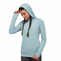 Black Diamond Alpenglow Hoody - Women's -BackcountryGear Whop w alpenglow hoody blue ash front2 model rsz 79067.1676319897